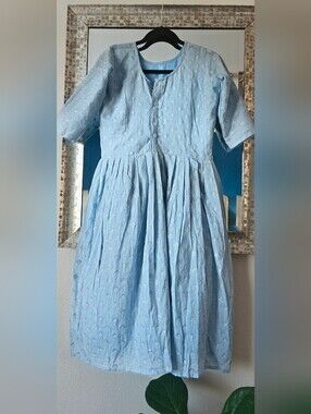 Elegant Sky Blue Cotton Dress